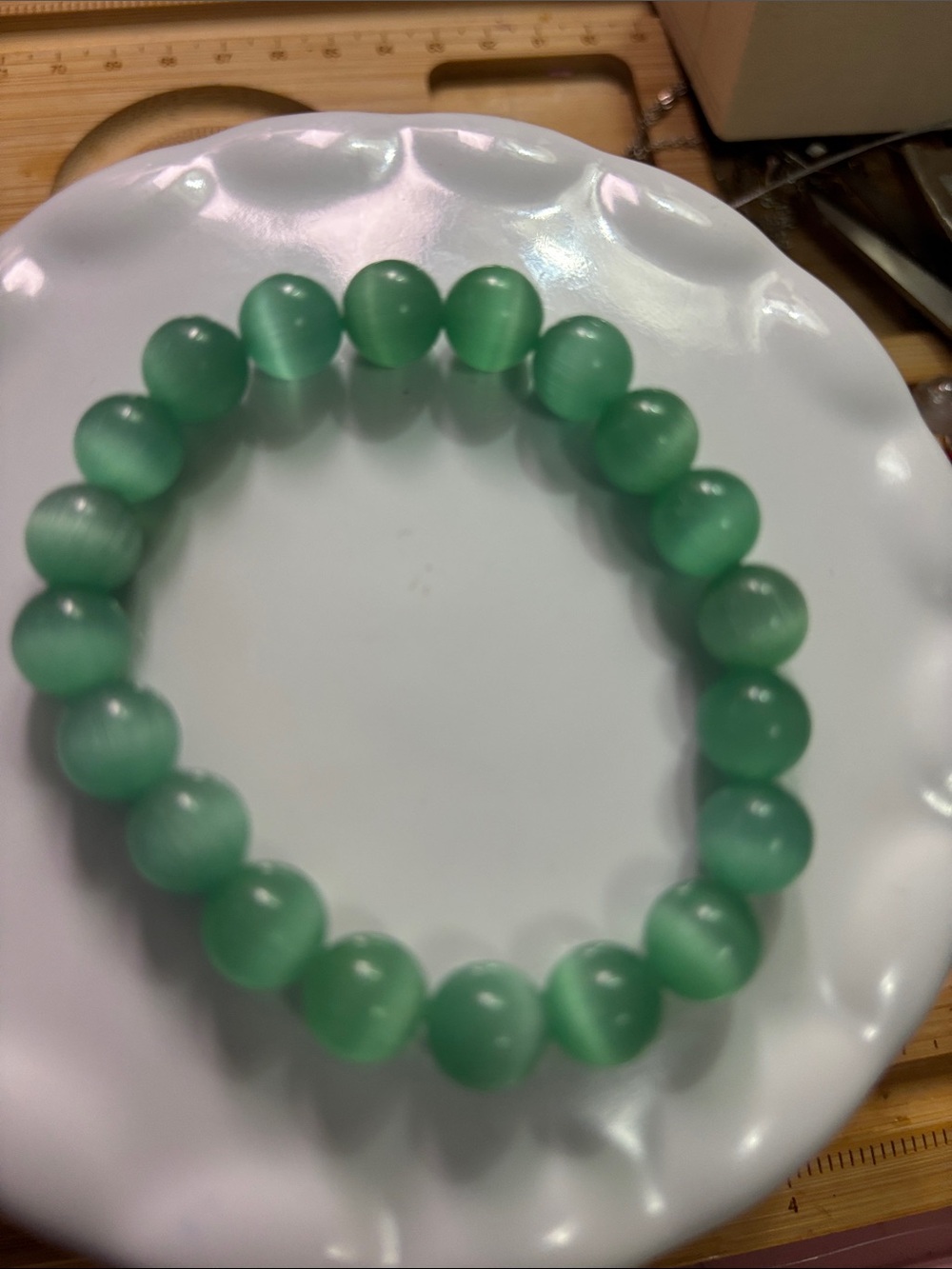 Green Cat's Eye 10mm Beaded Stretch Bracelet - Women's Jewelry